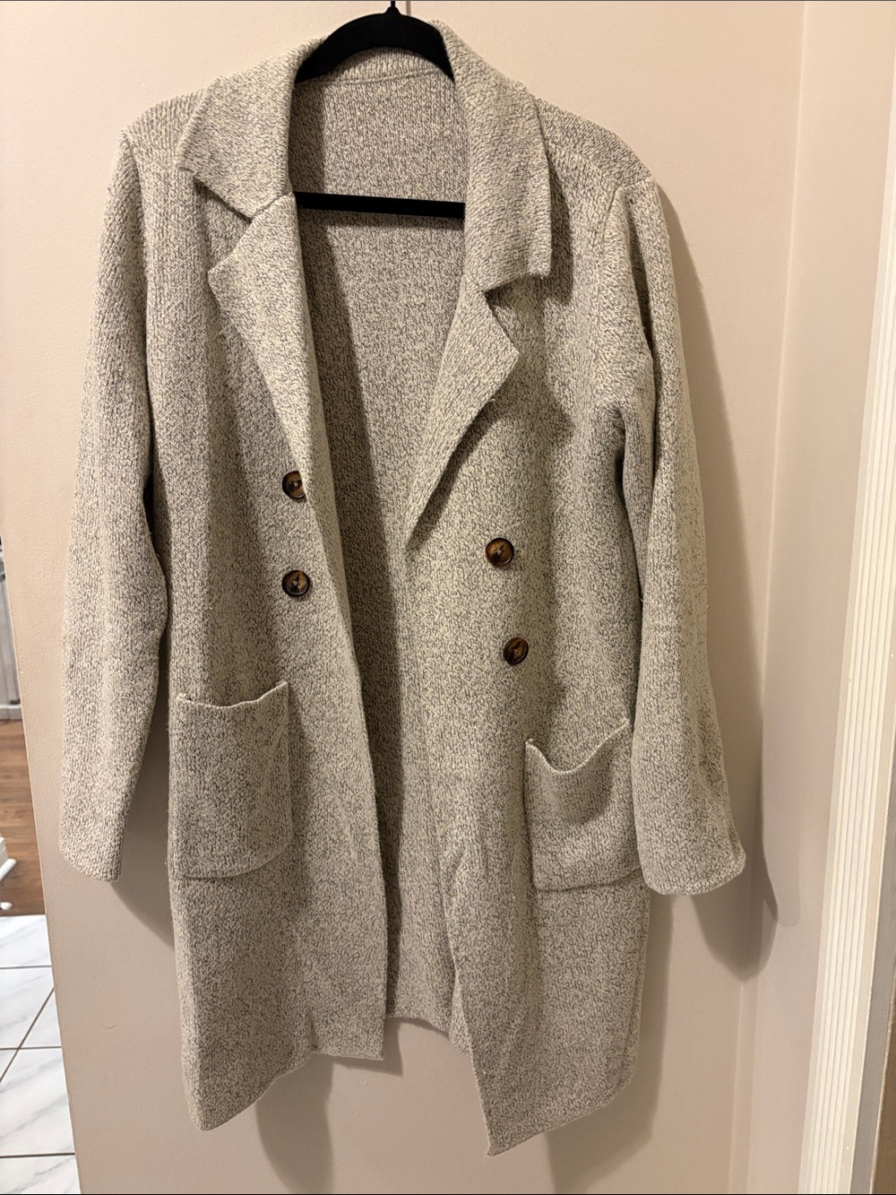 CiCiBird oatmeal/gray Open with 4 buttons Knit Pea Coatigan with Pockets